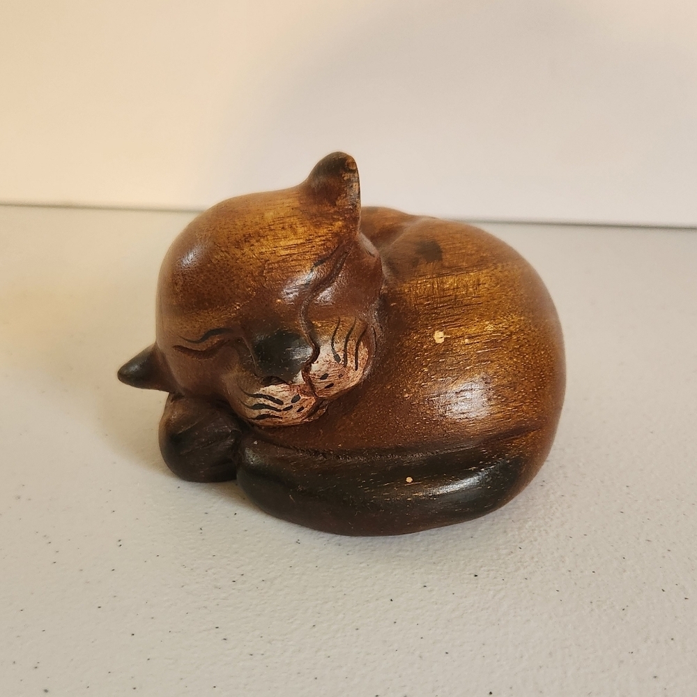 Vintage Wooden Sleeping Cat Lady Home Decor Boho Bohemian Eclectic Cats 90s